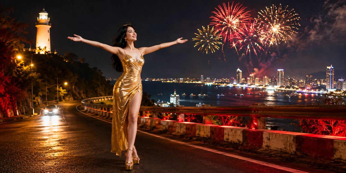 Bờ biển Vũng Tàu lúc lễ hội rực rỡ ánh đèn khi thành viên VIP kiểm tra ưu đãi trên điện thoại